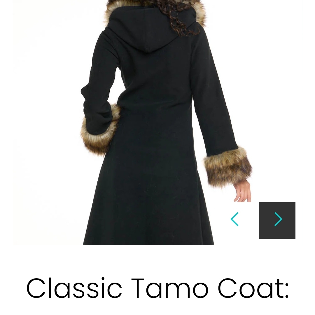 Classis Tamo Designs "Sable" Black Hooded Coat With Faux Fur Trim Sz L